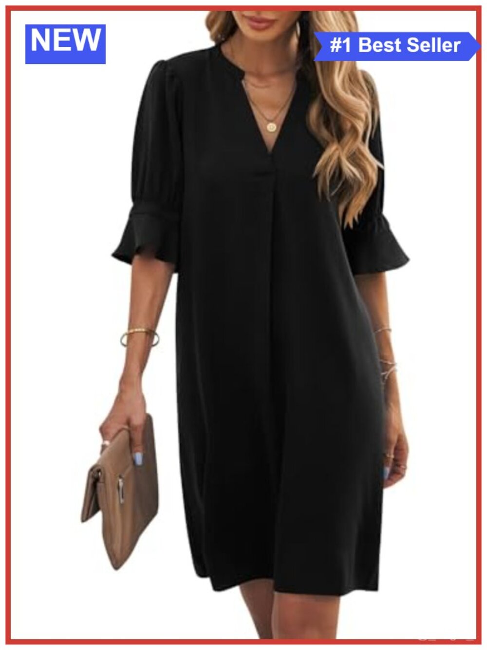Ruffle Short Sleeve V-Neck Shift Dress Women Summer Casual Knee Length